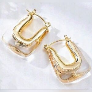 Clear Lucite Gold U Shape Hoop Earrings